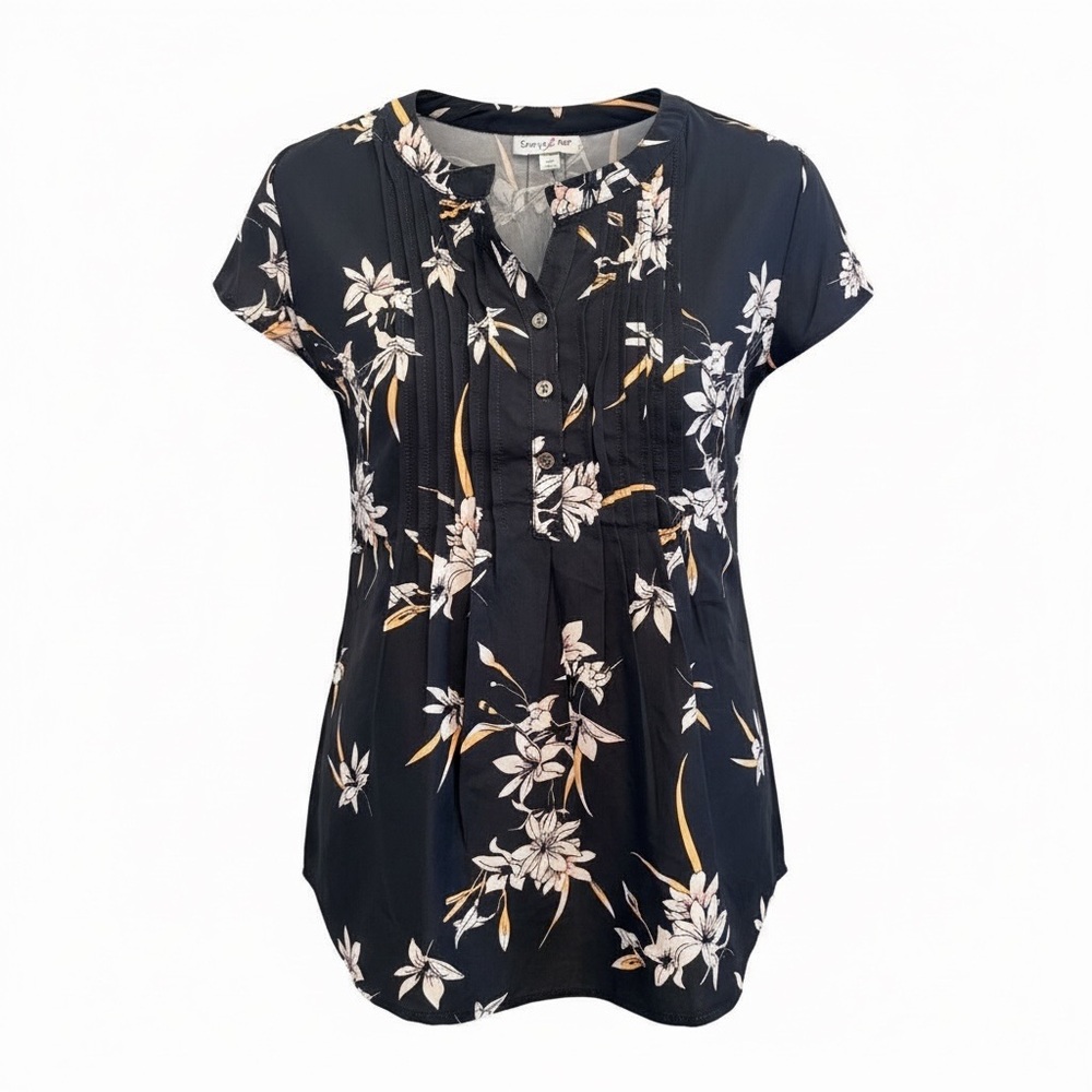 Times Two Maternity Black‎ Floral Shirt – Size Large (NWT)
